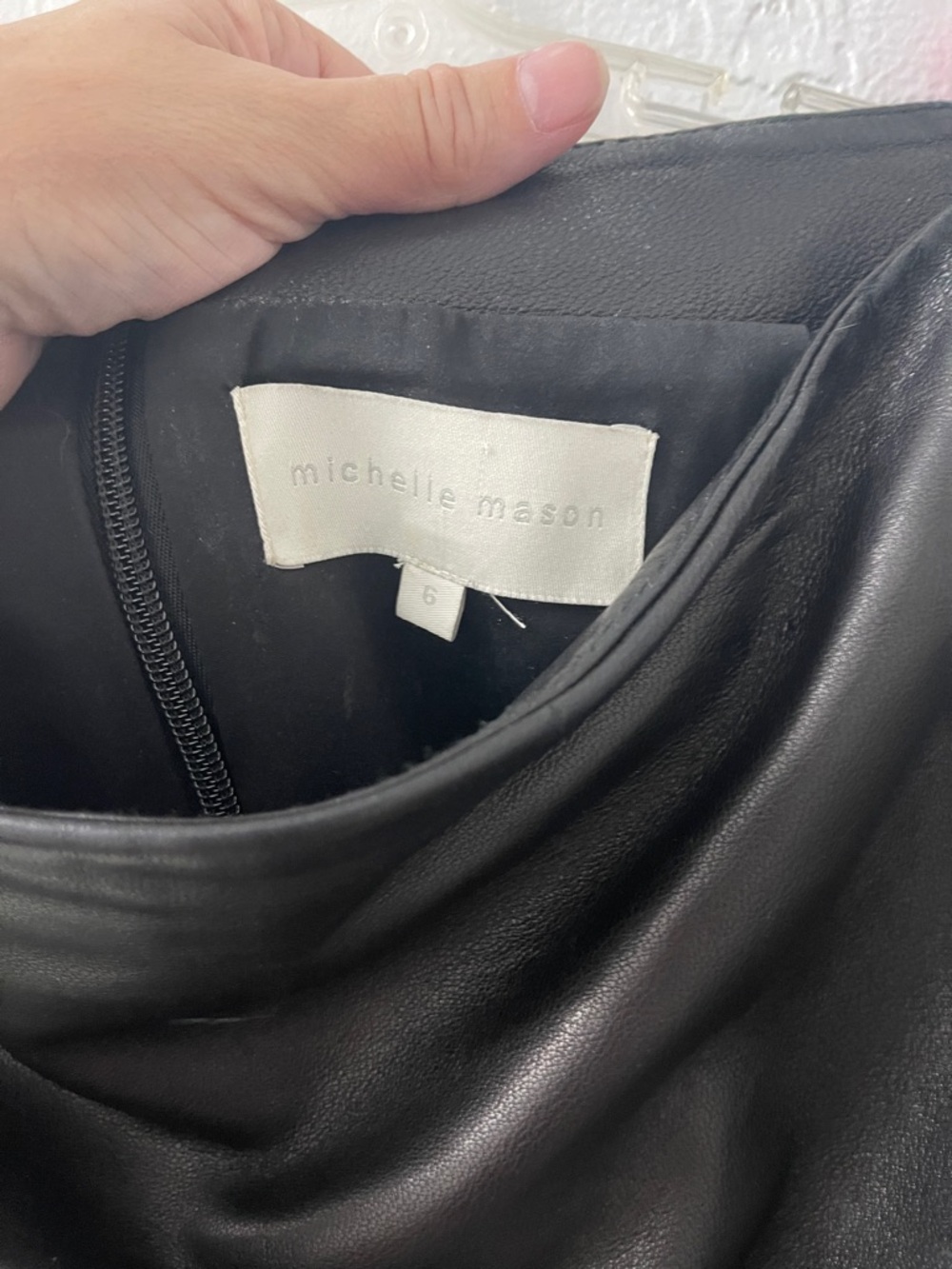 Michelle Mason Black Lambskin Leather Mini Skirt, Size 6 - Picture 8 of 13